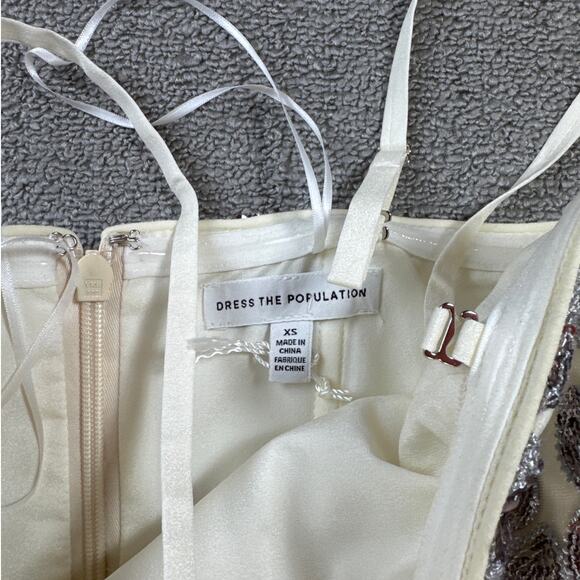 Dress the Population Formal Dress Full Length Tiered Sequin Embroidered Prom XS - Picture 5 of 8